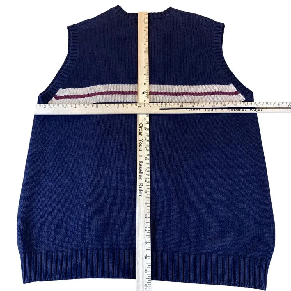 J.CREW Vest‎ Mens Large Navy Knit 100% Cotton Sleeveless V Neck Pullover